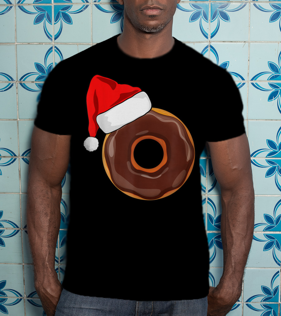 Santa Hat Chocolate Donut Christmas Humor T-Shirt