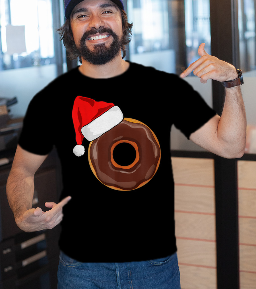 Santa Hat Chocolate Donut Christmas Humor T-Shirt