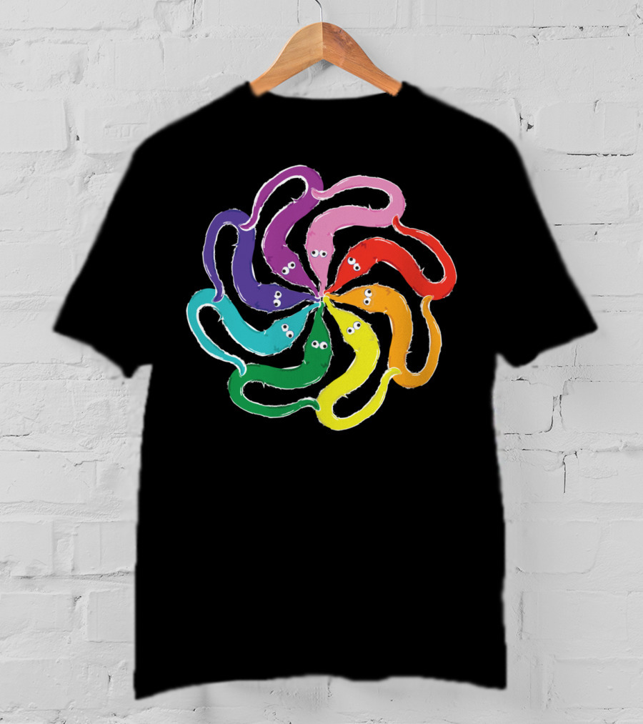 Funny Fuzzy Worm On A String Rainbow Mandala Kaleidoscope T-Shirt