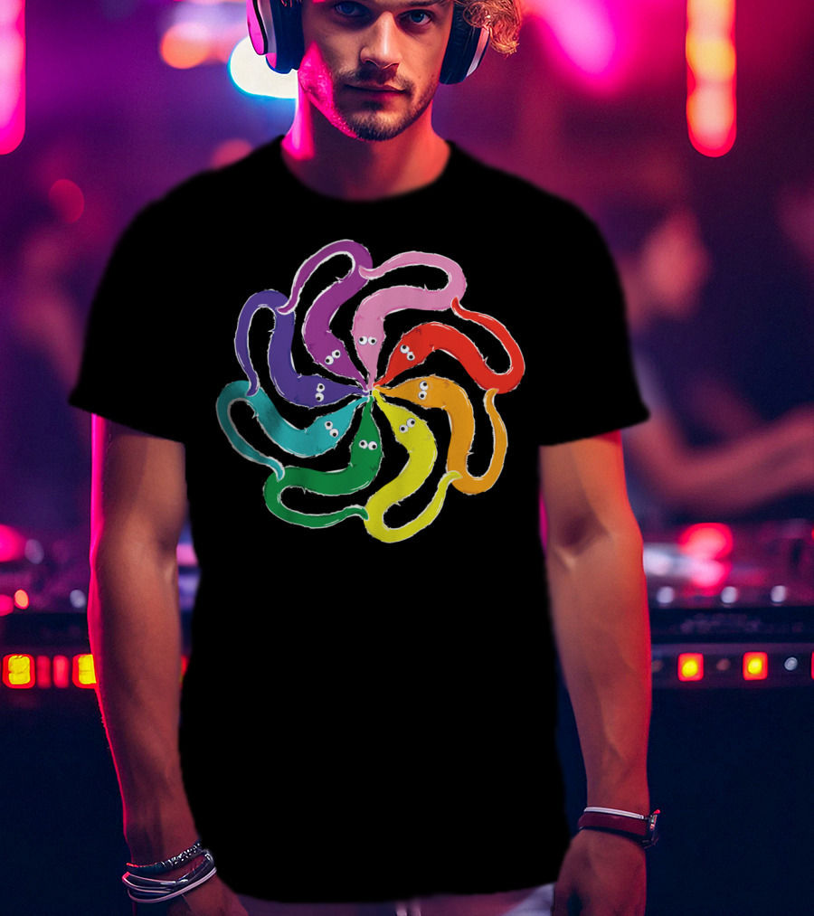 Funny Fuzzy Worm On A String Rainbow Mandala Kaleidoscope T-Shirt
