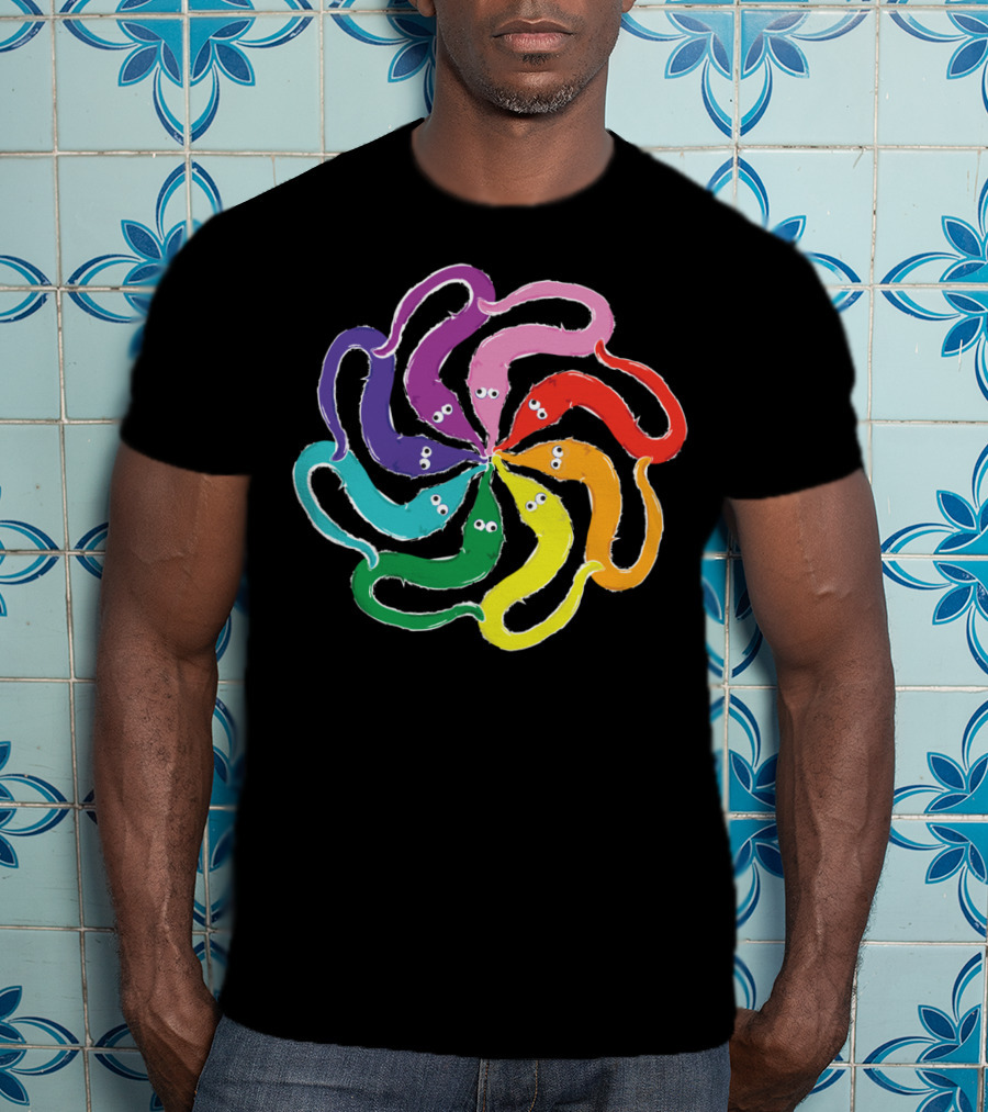 Funny Fuzzy Worm On A String Rainbow Mandala Kaleidoscope T-Shirt