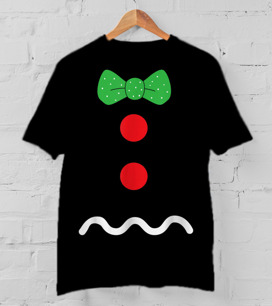 Funny Gingerbread Man Christmas Holiday Bow Tie Buttons T-Shirt