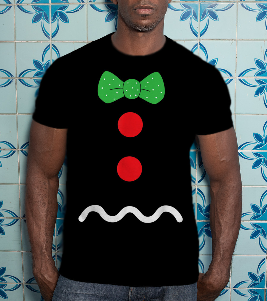 Funny Gingerbread Man Christmas Holiday Bow Tie Buttons T-Shirt