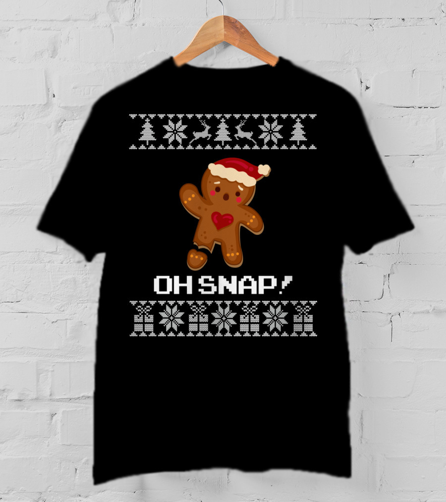 Oh Snap Gingerbread Christmas Santa Hat Ugly T-Shirt