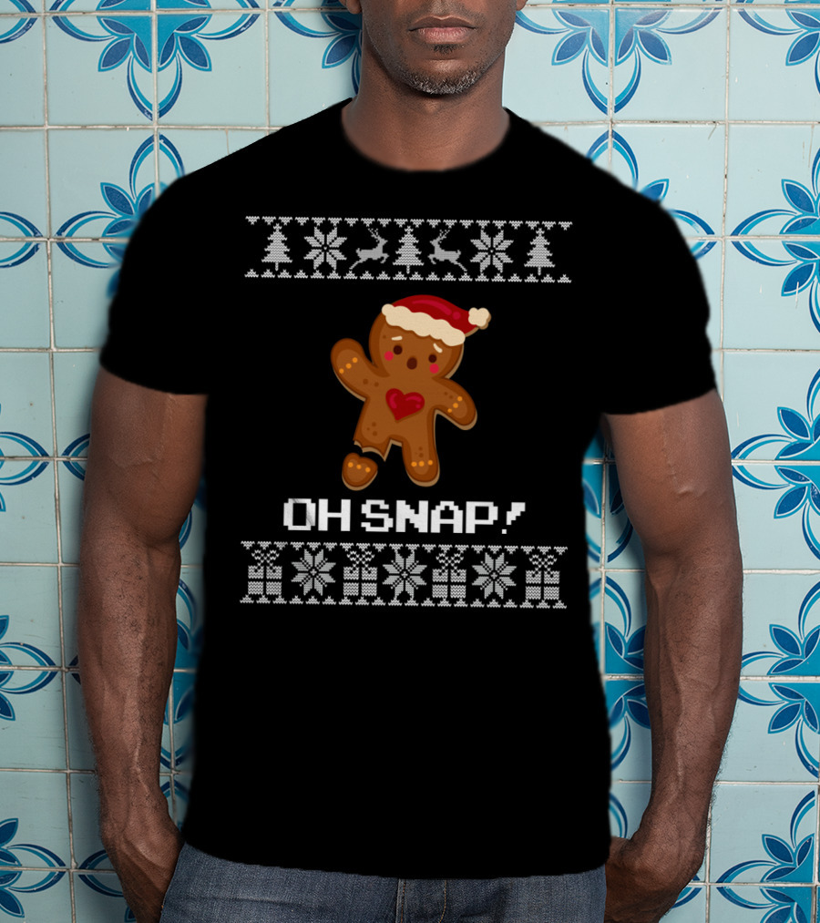 Oh Snap Gingerbread Christmas Santa Hat Ugly T-Shirt