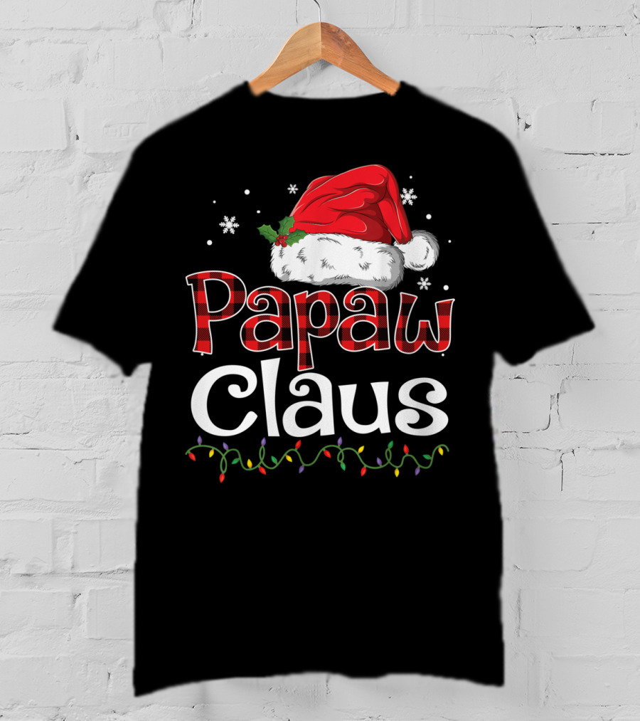 Papaw Claus Christmas Santa Hat Snowflakes Lights T-Shirt