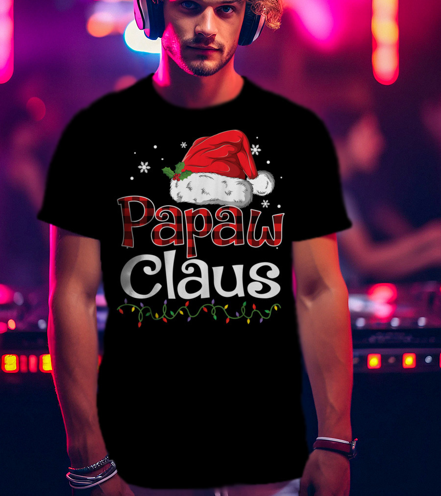 Papaw Claus Christmas Santa Hat Snowflakes Lights T-Shirt