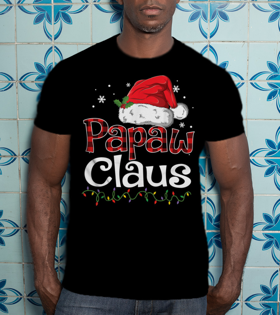 Papaw Claus Christmas Santa Hat Snowflakes Lights T-Shirt