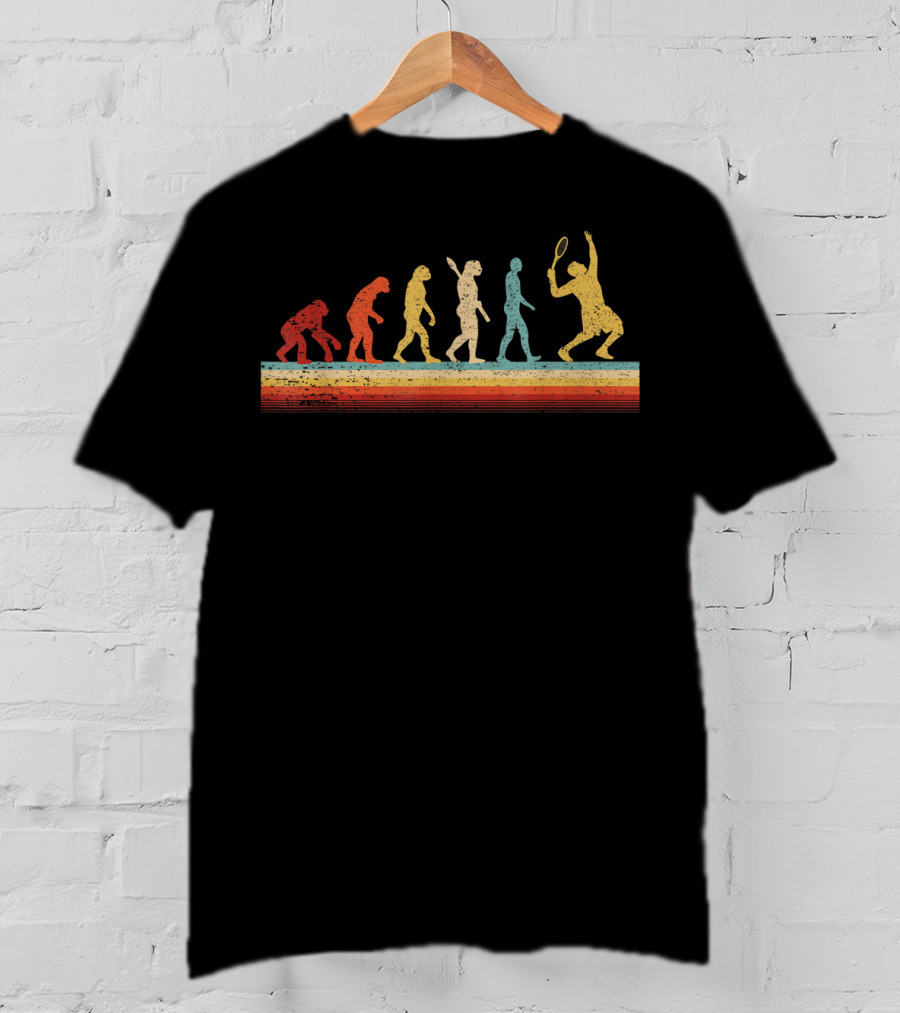 Funny Tennis Evolution Ape To Player Retro Tennis Racket T-Shirt