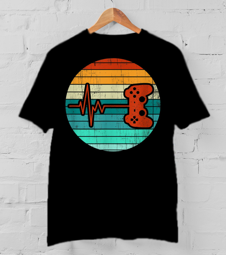 Funny Video Game Lover Heartbeat Retro Controller T-Shirt