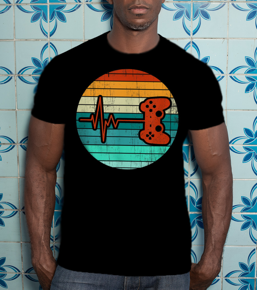 Funny Video Game Lover Heartbeat Retro Controller T-Shirt