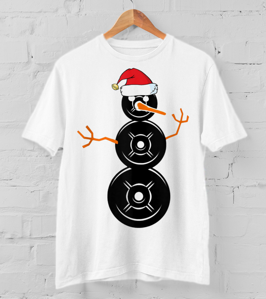 Funny Santa Hat Weightlifting Snowman Barbell T-Shirt