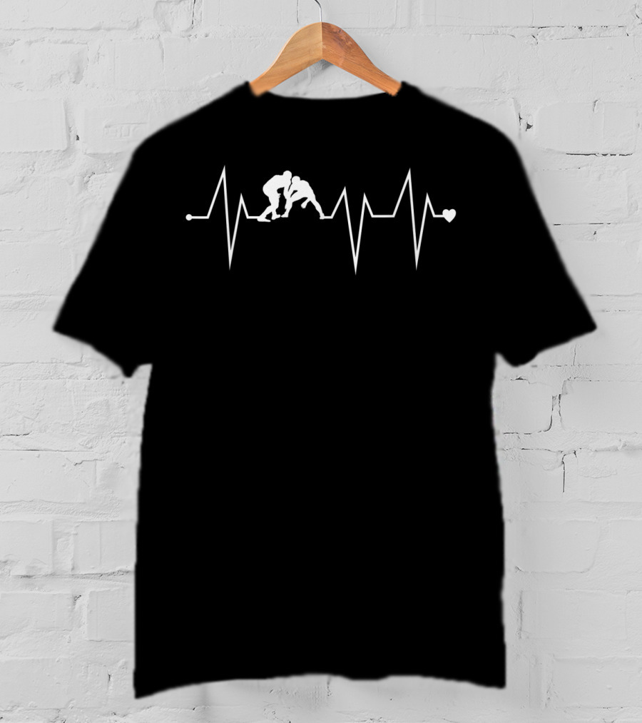 MMA Wrestler Heartbeat Pulse Funny Wrestling Heart T-Shirt