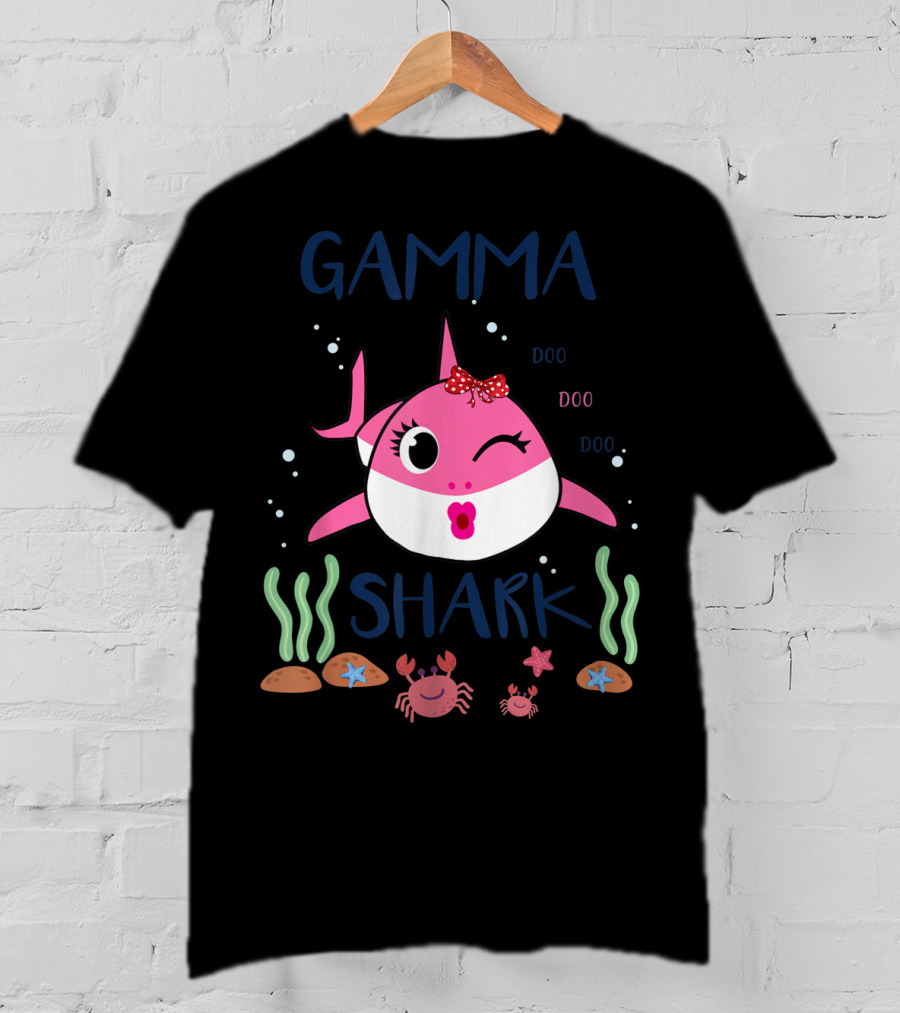 Gamma Shark Doo Doo Doo Winking Pink Shark With Bow And Marine Life T-Shirt