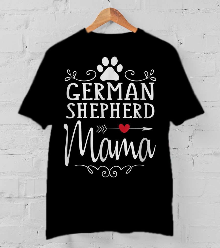 German Shepherd Mama German Shepherd Lover Paw Heart Arrow T-Shirt