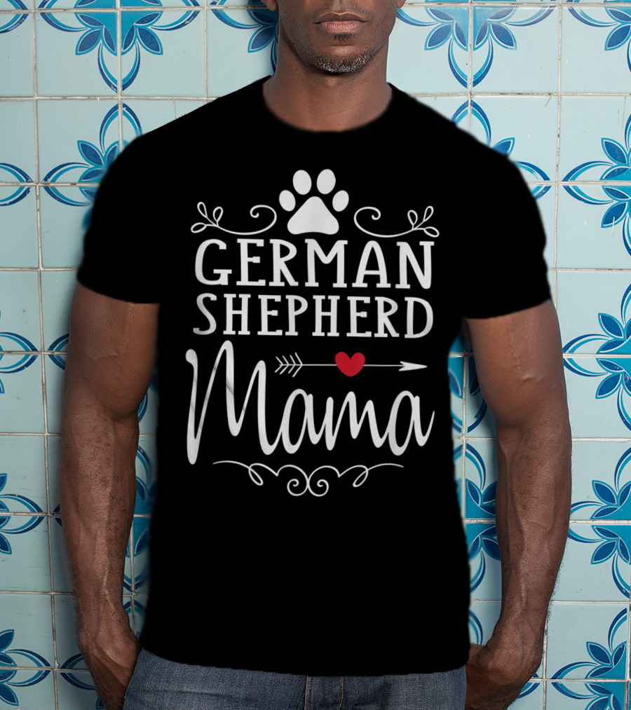 German Shepherd Mama German Shepherd Lover Paw Heart Arrow T-Shirt