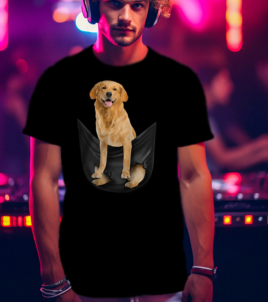 Golden Retriever In Black Pocket T-Shirt