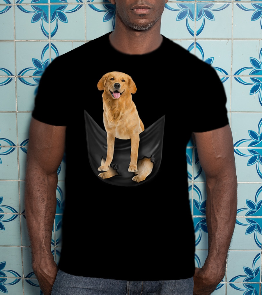 Golden Retriever In Black Pocket T-Shirt