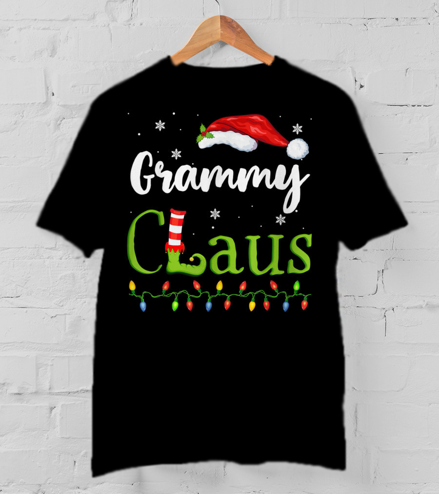 Grammy Claus Santa Grandma With Elf Shoe And Christmas Lights T-Shirt