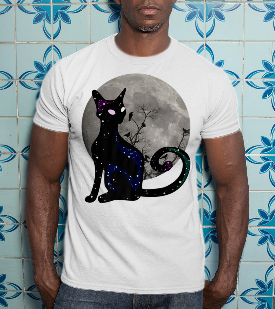 Halloween Scary Black Cat Gothic Full Moon Ravens T-Shirt