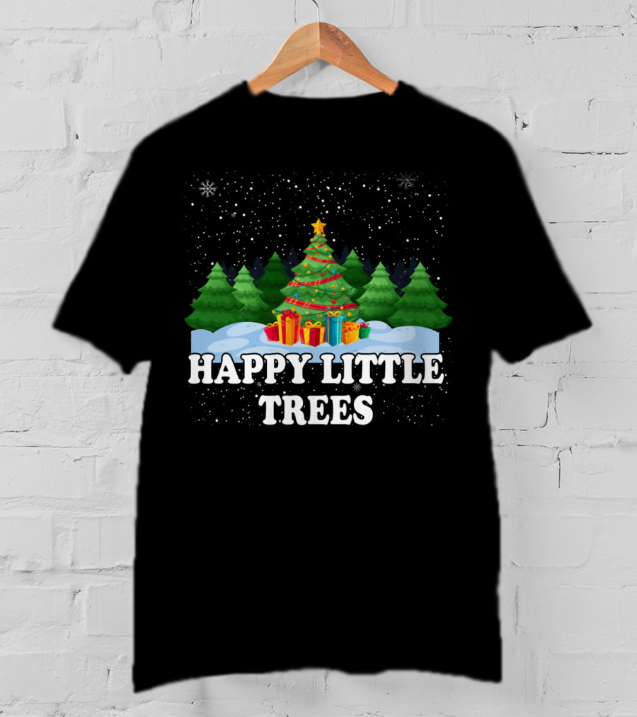 Happy Little Trees Christmas Holiday Snowy Scene T-Shirt