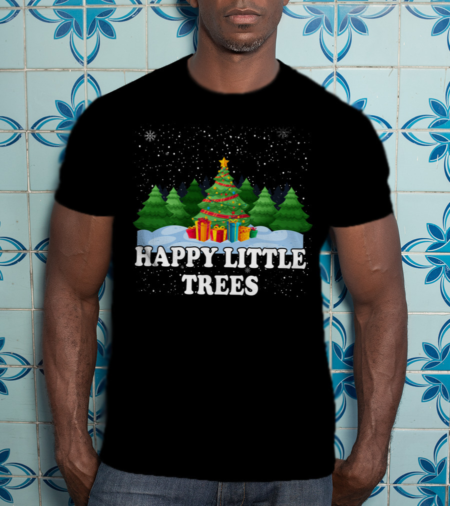 Happy Little Trees Christmas Holiday Snowy Scene T-Shirt