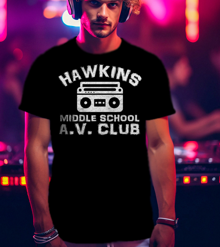 Hawkins Middle School A.V. Club Vintage 80s Boom Box T-Shirt
