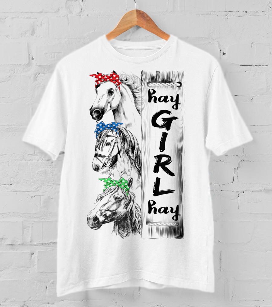 Hay Girl Hay Three Horses With Red Blue Green Polka Dot Ribbons T-Shirt