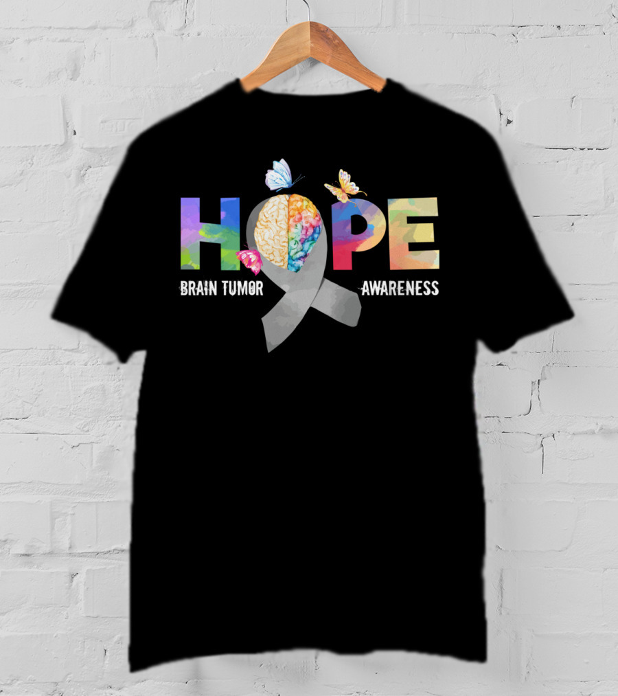 Hope Brain Tumor Awareness Butterfly Ribbon Brain Tumor T-Shirt