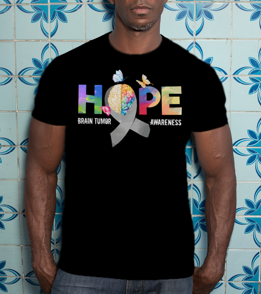 Hope Brain Tumor Awareness Butterfly Ribbon Brain Tumor T-Shirt