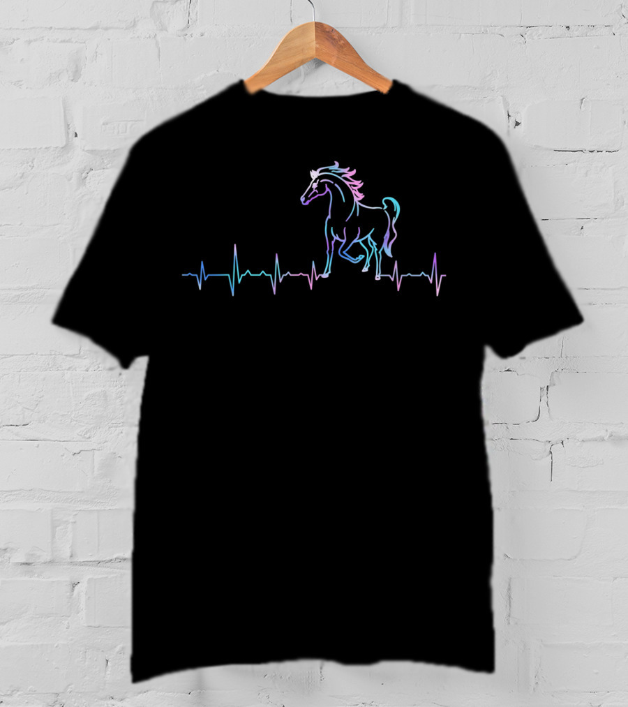 Horse Heartbeat For Horse Lovers Pattern With Vibrant Horse T-Shirt