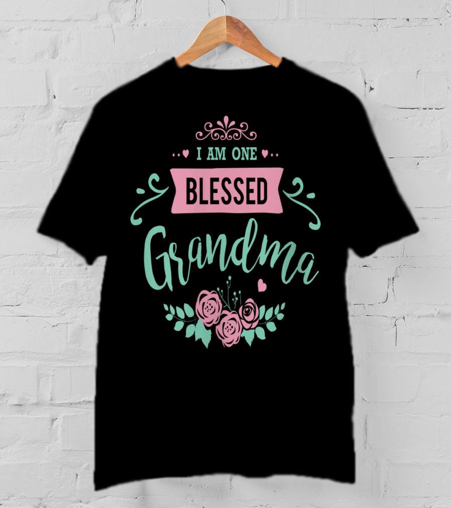 I Am One Blessed Grandma Floral Peach Teal T-Shirt