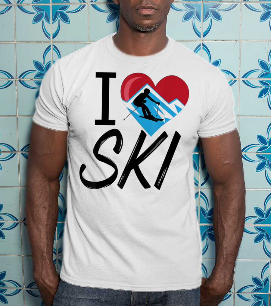 I Love Skiing With Heart And Skier T-Shirt