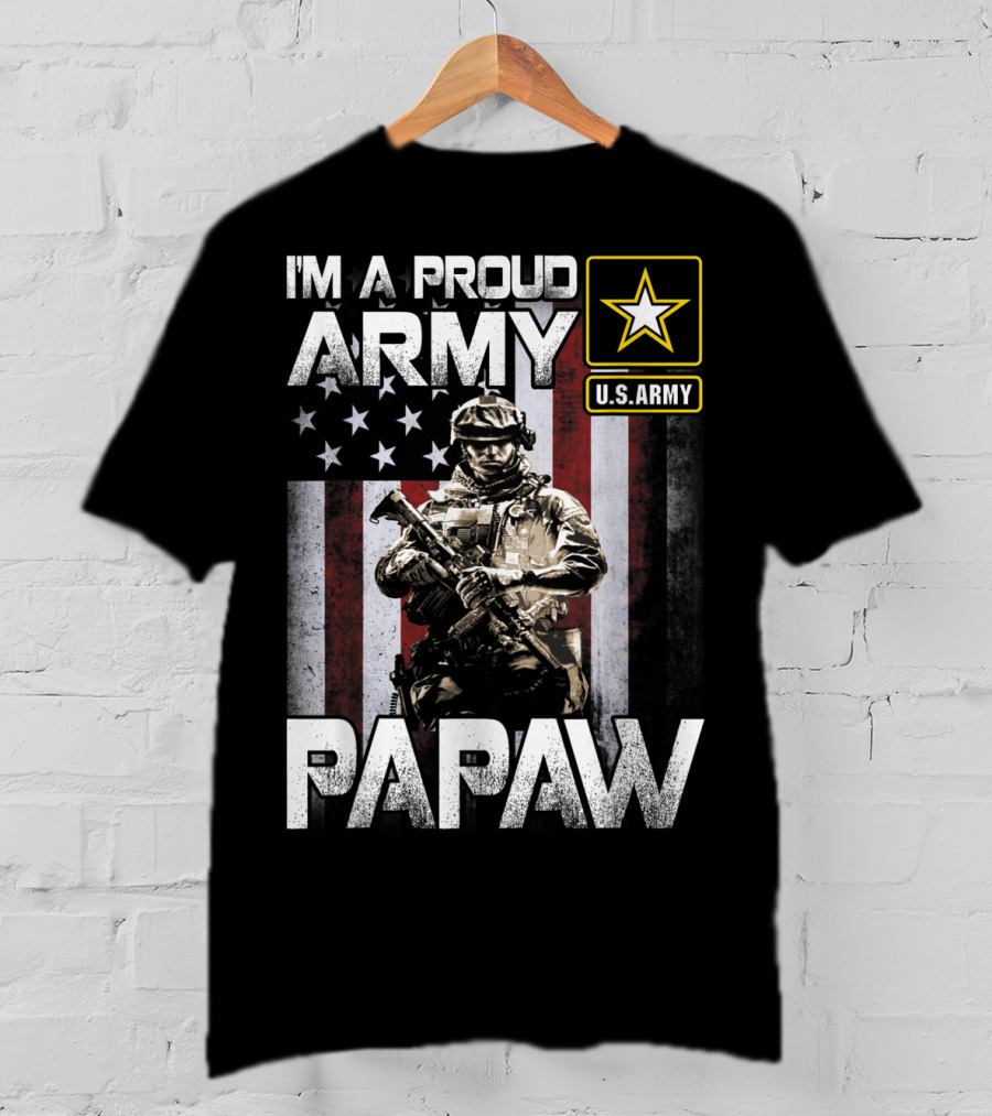 I'm A Proud Army Papaw U.S. Army Star Soldier And American Flag T-Shirt