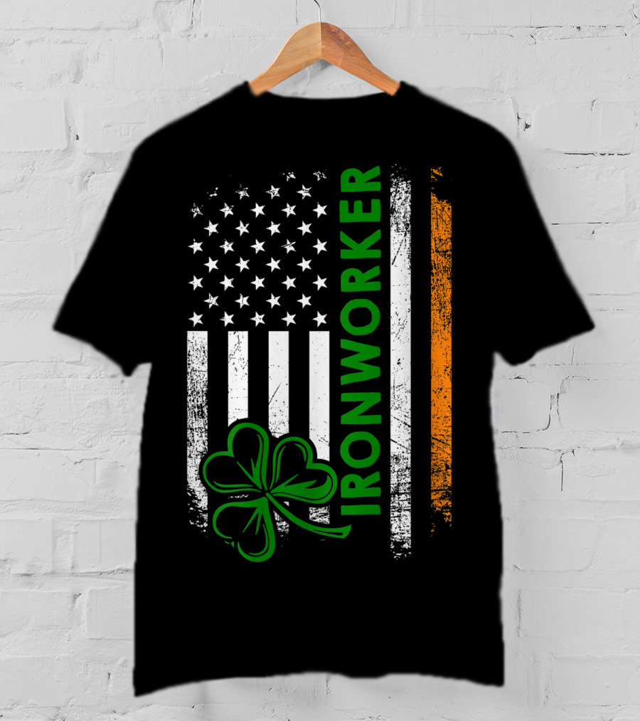 Irish American Ironworker Shamrock Flag T-Shirt