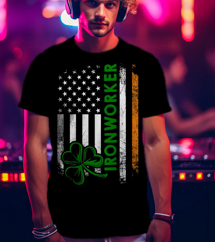 Irish American Ironworker Shamrock Flag T-Shirt