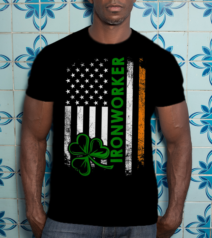 Irish American Ironworker Shamrock Flag T-Shirt