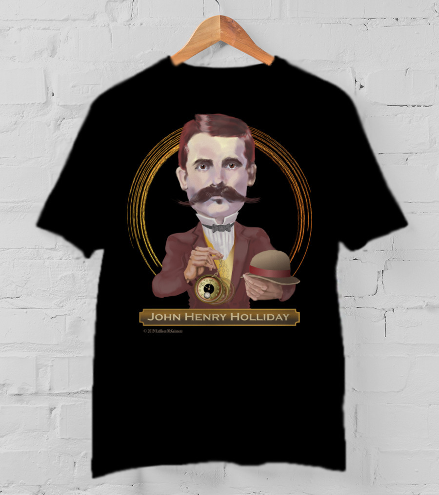 John Henry Holliday Wild West Legend Holding Pocket Watch And Bowler Hat T-Shirt