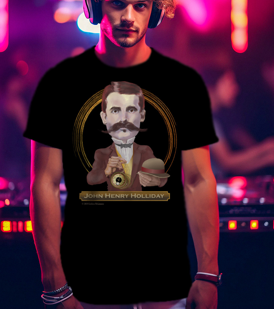 John Henry Holliday Wild West Legend Holding Pocket Watch And Bowler Hat T-Shirt
