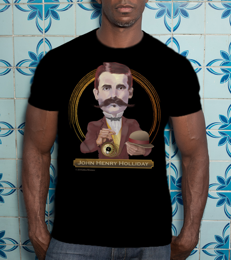 John Henry Holliday Wild West Legend Holding Pocket Watch And Bowler Hat T-Shirt
