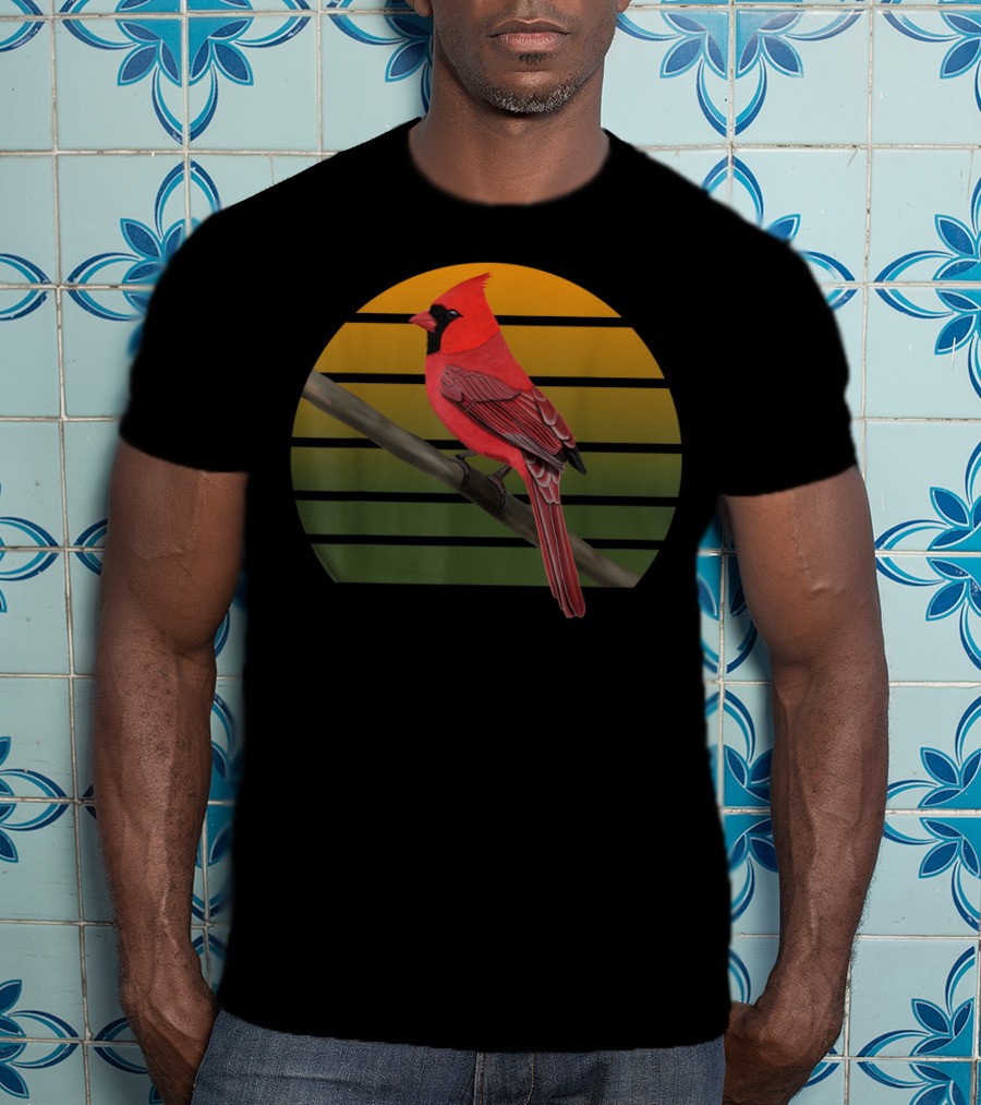 Jzbirds Northern Cardinal Bird Animal Vintage Sunset Circle T-Shirt