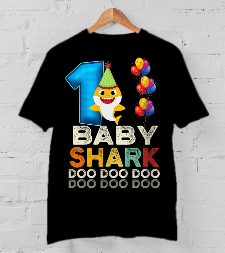 1 Baby Shark Doo Doo Doo Kids 1st Birthday Son Daughter T-Shirt