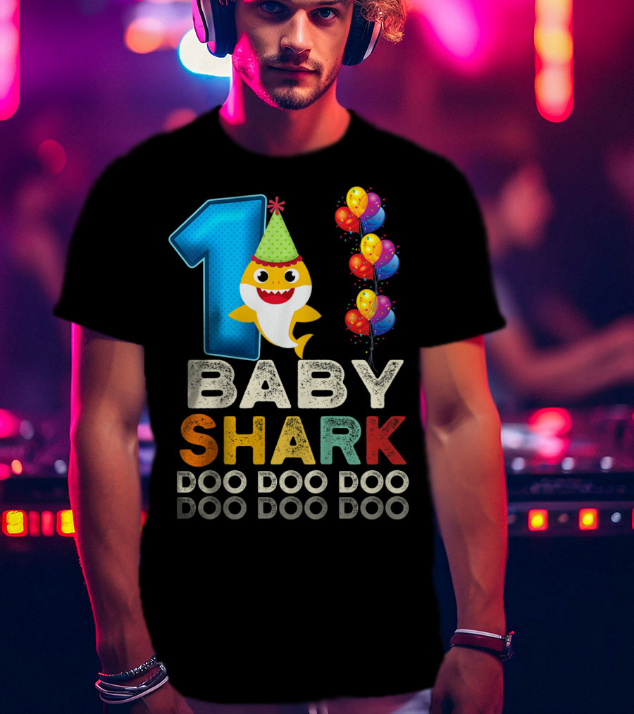 1 Baby Shark Doo Doo Doo Kids 1st Birthday Son Daughter T-Shirt