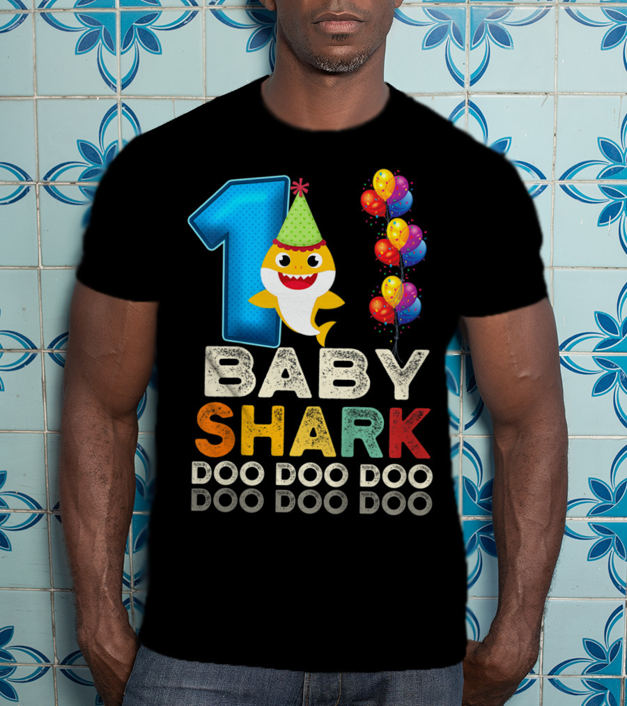 1 Baby Shark Doo Doo Doo Kids 1st Birthday Son Daughter T-Shirt