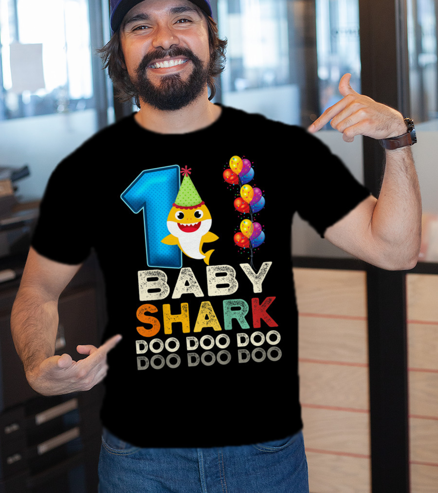 1 Baby Shark Doo Doo Doo Kids 1st Birthday Son Daughter T-Shirt