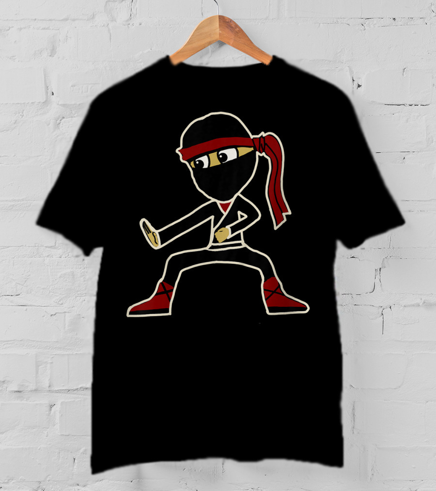 Kids Boys Toddler Cute Ninja Black Mask Red Headband Karate Stance T-Shirt