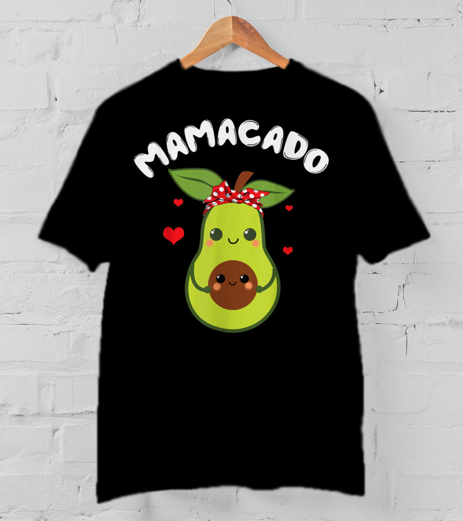 Mamacado Cute Avocado Pregnant With Hearts And Polka Dot Bow T-Shirt