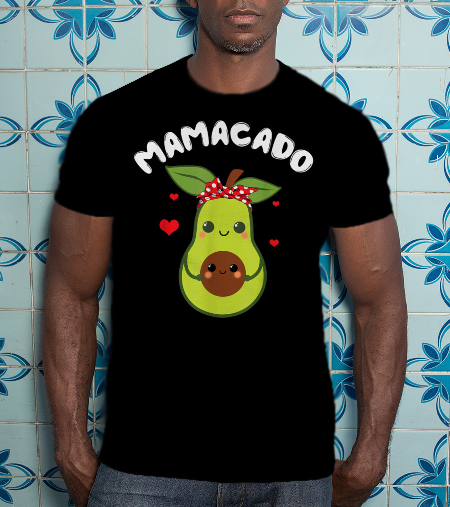 Mamacado Cute Avocado Pregnant With Hearts And Polka Dot Bow T-Shirt