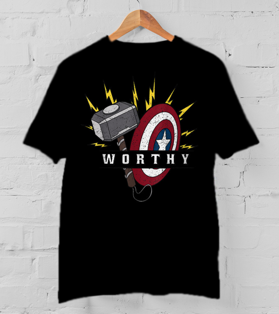 Worthy Marvel Avengers Endgame Captain America Shield Mjolnir T-Shirt