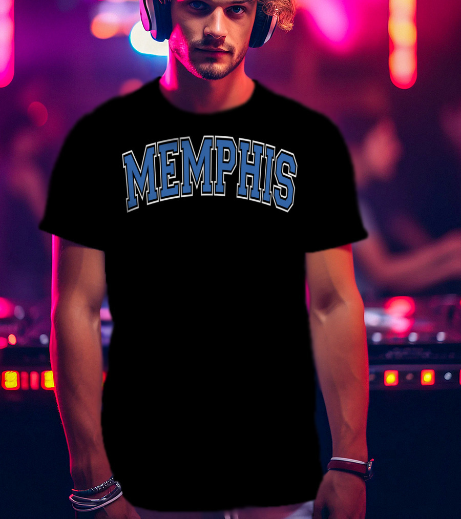Memphis Varsity Arch Blue Letters T-Shirt
